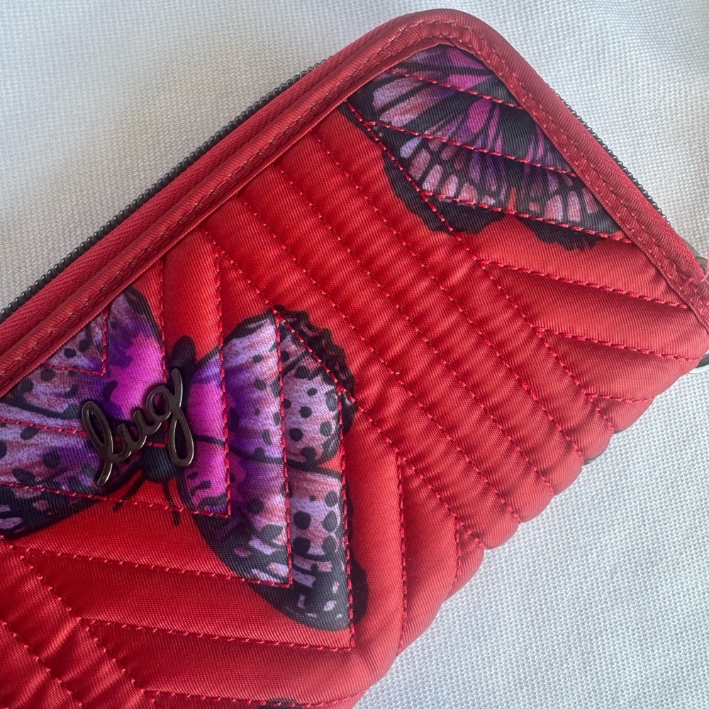 ❤️🦋 Poppy Red Butterfly Lug Straddle Wristlet - EUC